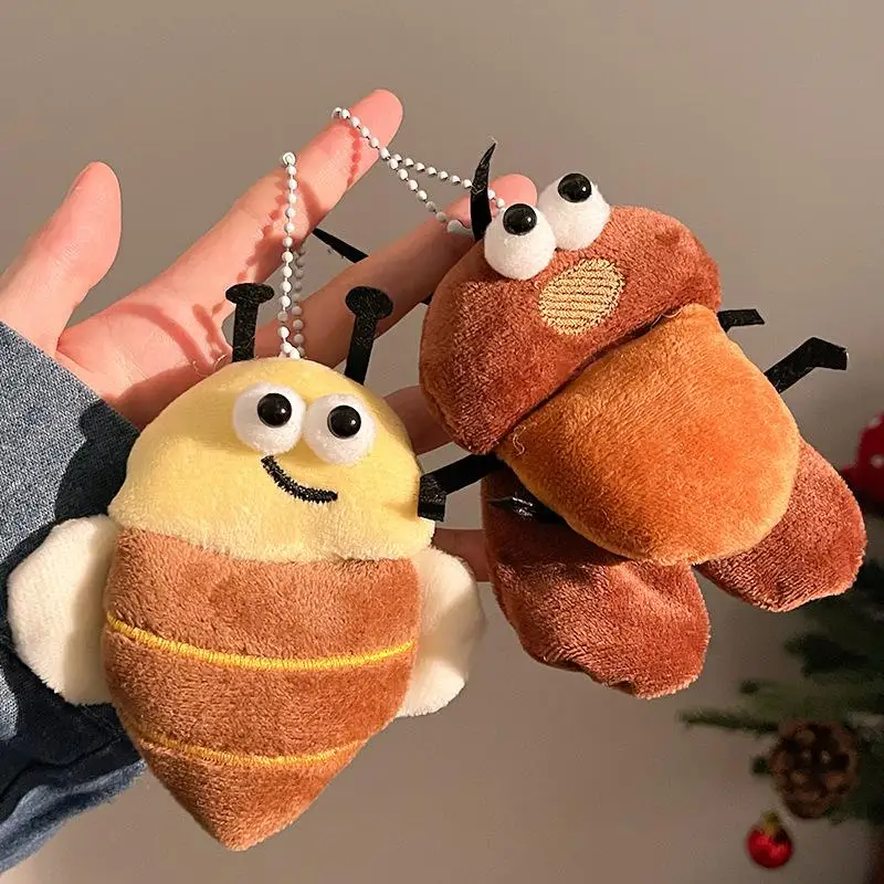 Funny Cockroach Bee Plush Keychain Cute Insect Stuffed Doll Bag Charm Keyring Novelty Prank Toys Party Supplies Gift