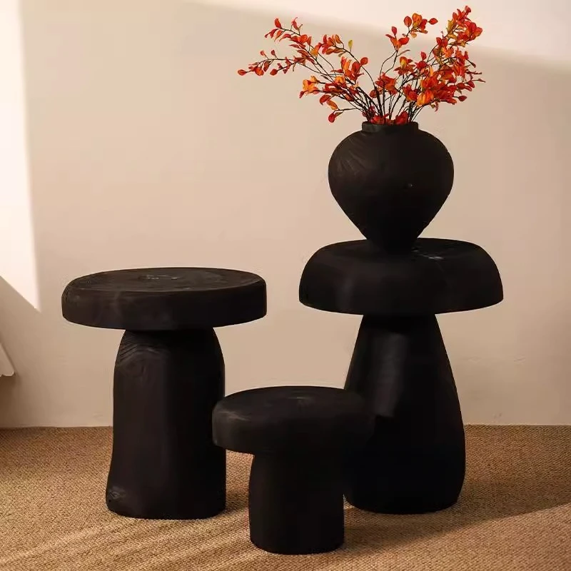 

Creative Solid Wood Mushroom Stool Luxury Entryway Shoe Bench Elegant End Table for Living Room Home Hotel B&B Round Stool