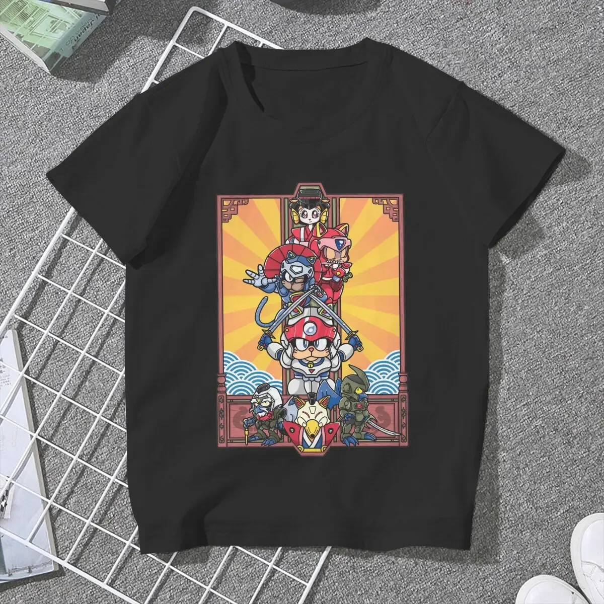 Samurai Pizza Cats 30s Anime ENTER THE CATS Tshirt Graphic Women Tops Vintage Goth Fibre Harajuku Polyester T Shirt