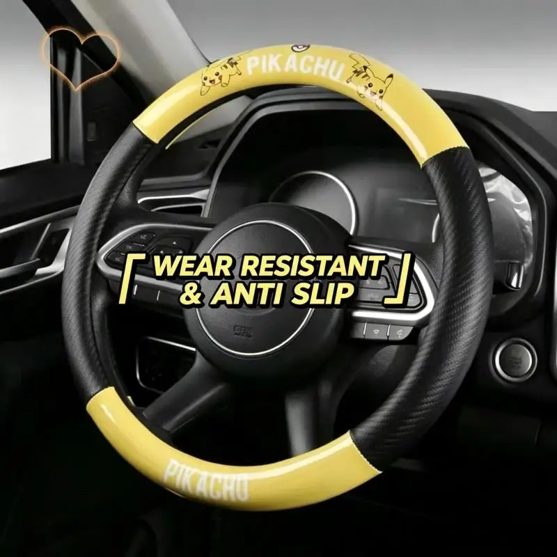 Pika chu Car Steering Wheel Cover Universal  Anti-slip Wear-resistant Cartoon Auto Steering Protector Car Interior Accessories