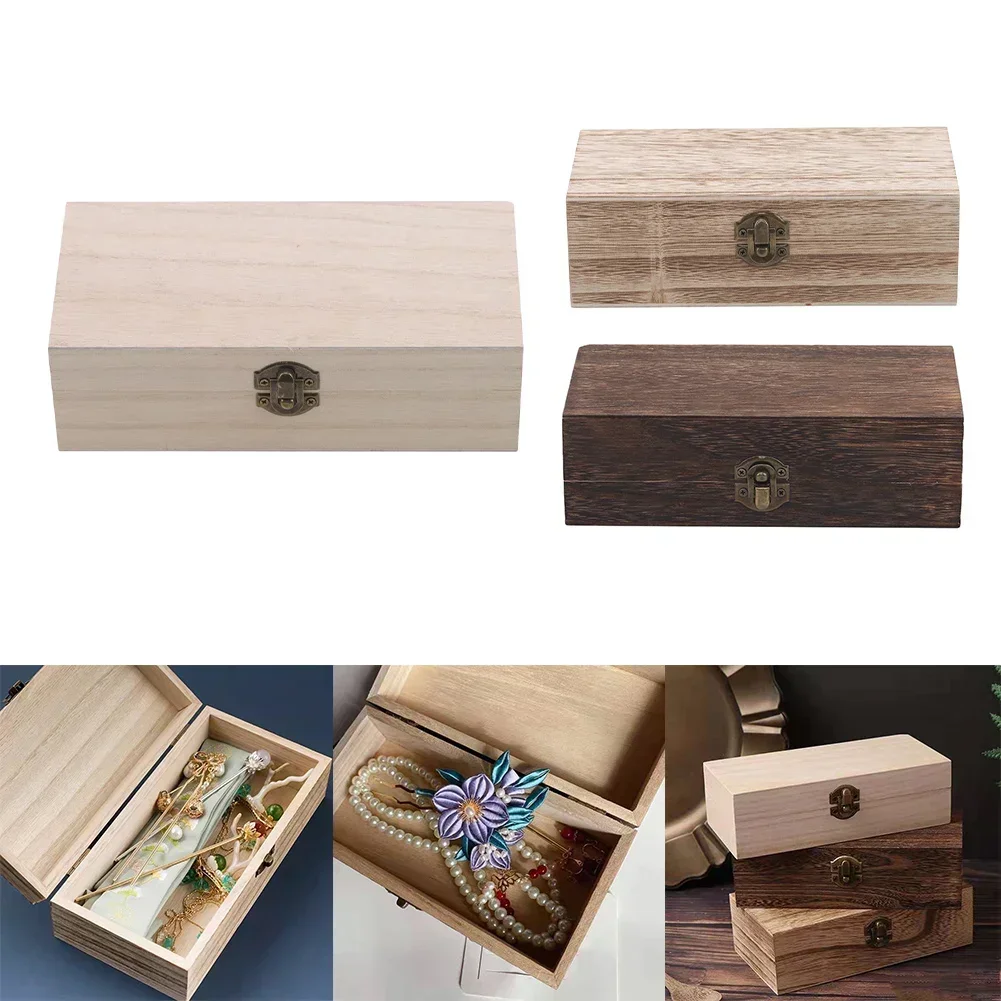 

ALLGOOD Retro Locking Wood Storage Box Decorative Case For Home Or Office Wooden Box With Hinged Lid Keepsake Holder With Lock