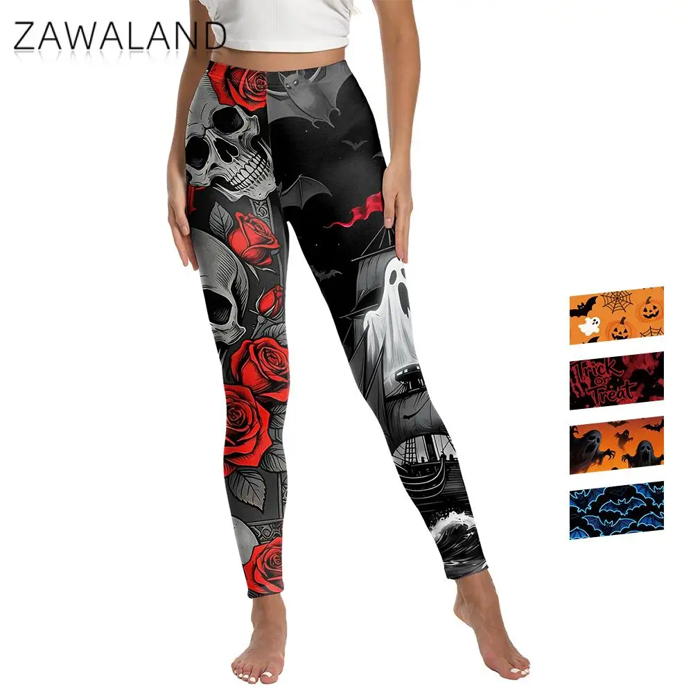 

Women Halloween Leggings Gothic Ghost Pirate Ship Print Stretch Yoga Pants for Casual Party Skeleton Costumes High Waist Tights