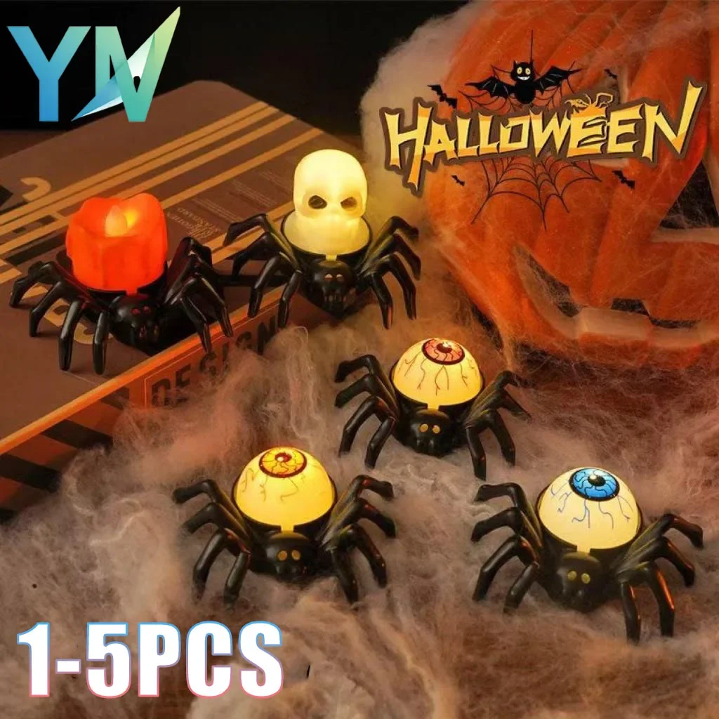 1-5PCS Halloween Tabletop Decoration Prop Electronic Candle Light LED Spider Pumpkin Lamp for  Haunted House Scene Spooky Decor