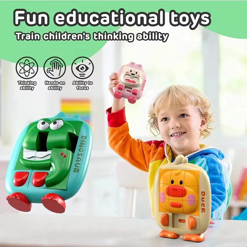 Cartoon Dinosaur Slide Puzzle Game Huarong Road Puzzle Board Educational Logic Board Game for Children