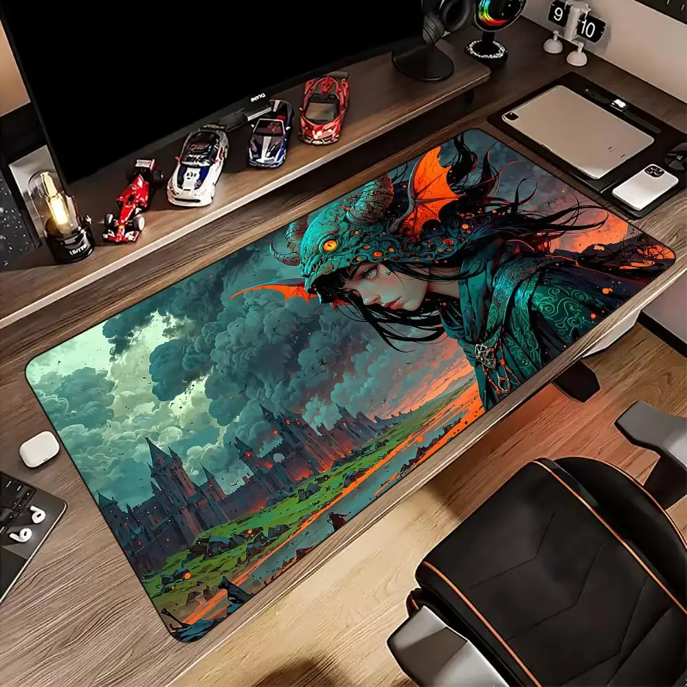 

Fantasy illustration Mouse Pad Desk Mat with Stitched Edges non-Slip rubber base gamer pc accessories Gaming mat Extended pad