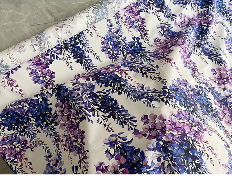 140cm Width Fashion Wisteria Flower Printed Cotton Fabric For Women Dress Blouse Stoffa Tuch Ткань Tela Tessuto DIY Cloth Sewing