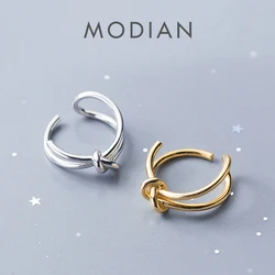 Modian Fashion Open Ring Real 925 Sterling Silver Adjustable Size Gold Color Double Knot Finger Ring For Women Fine Jewelry