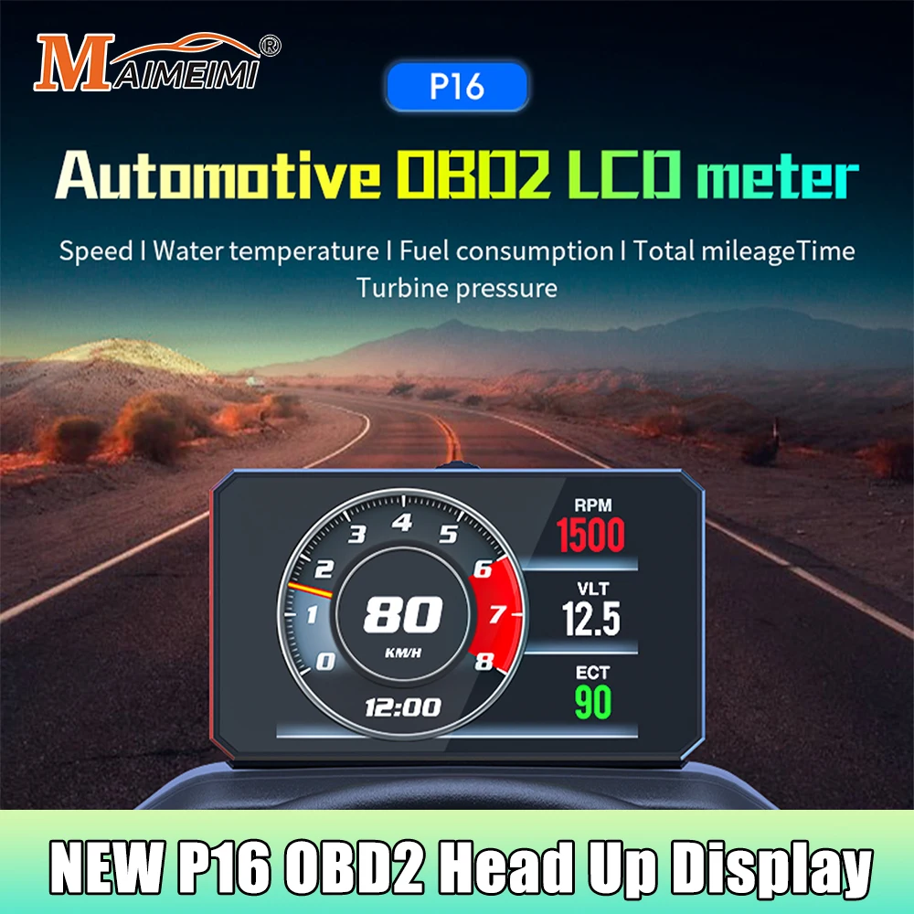 P16 Head Up Display Car OBD OBD2 HUD Head-up Display Car Projector Digital Speedometer RPM Oil Water Temp Speed Security Alarm