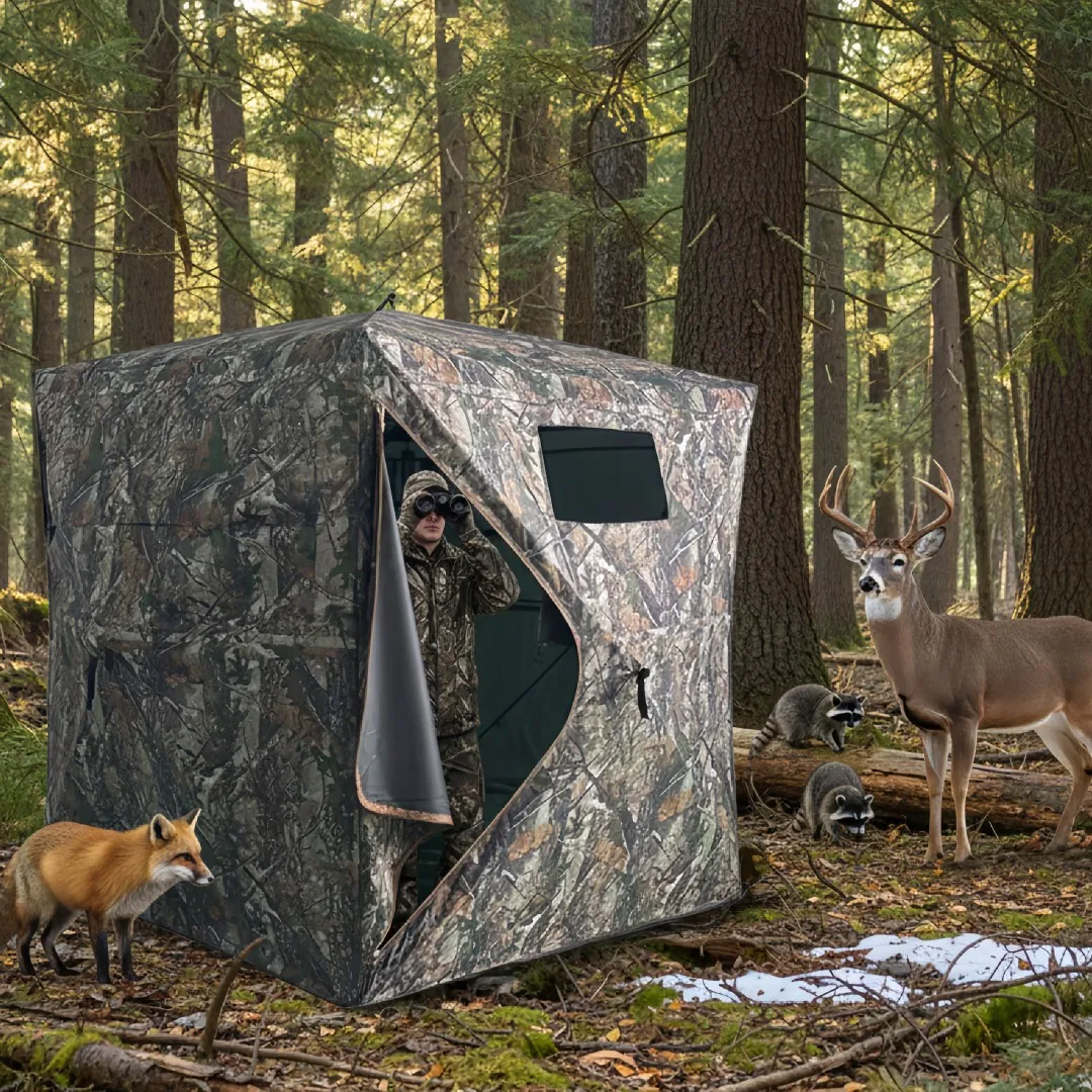 Refugio de Caza Plegable con Camuflaje, Fácil de Instalar, Refugio Terrestre para Exteriores con Almacenamiento para la Temporada de Caza de Ciervos, Pavos y Patos