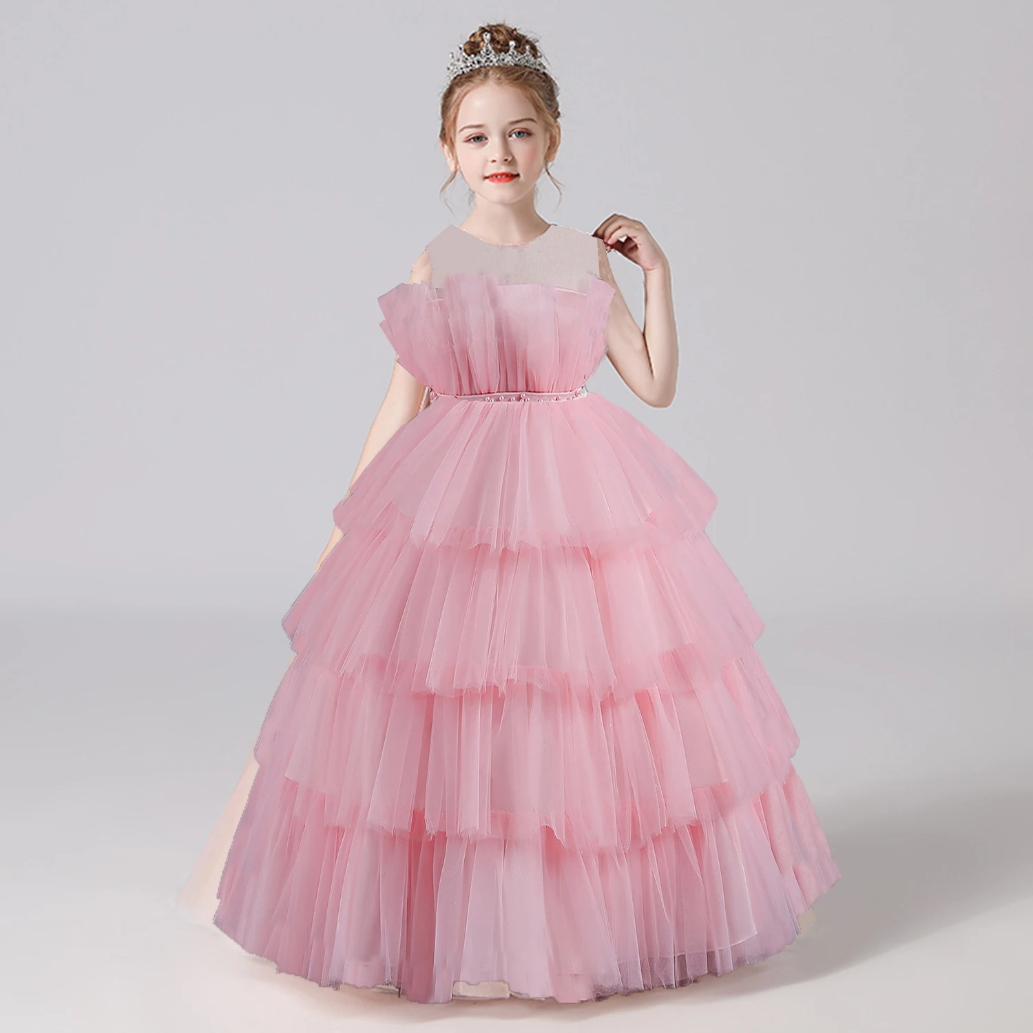 Grace Stylish 2-10 Years Little Girls Layered Ruffled Flower Girl Birthday Party Pageant Formal Princess Dress