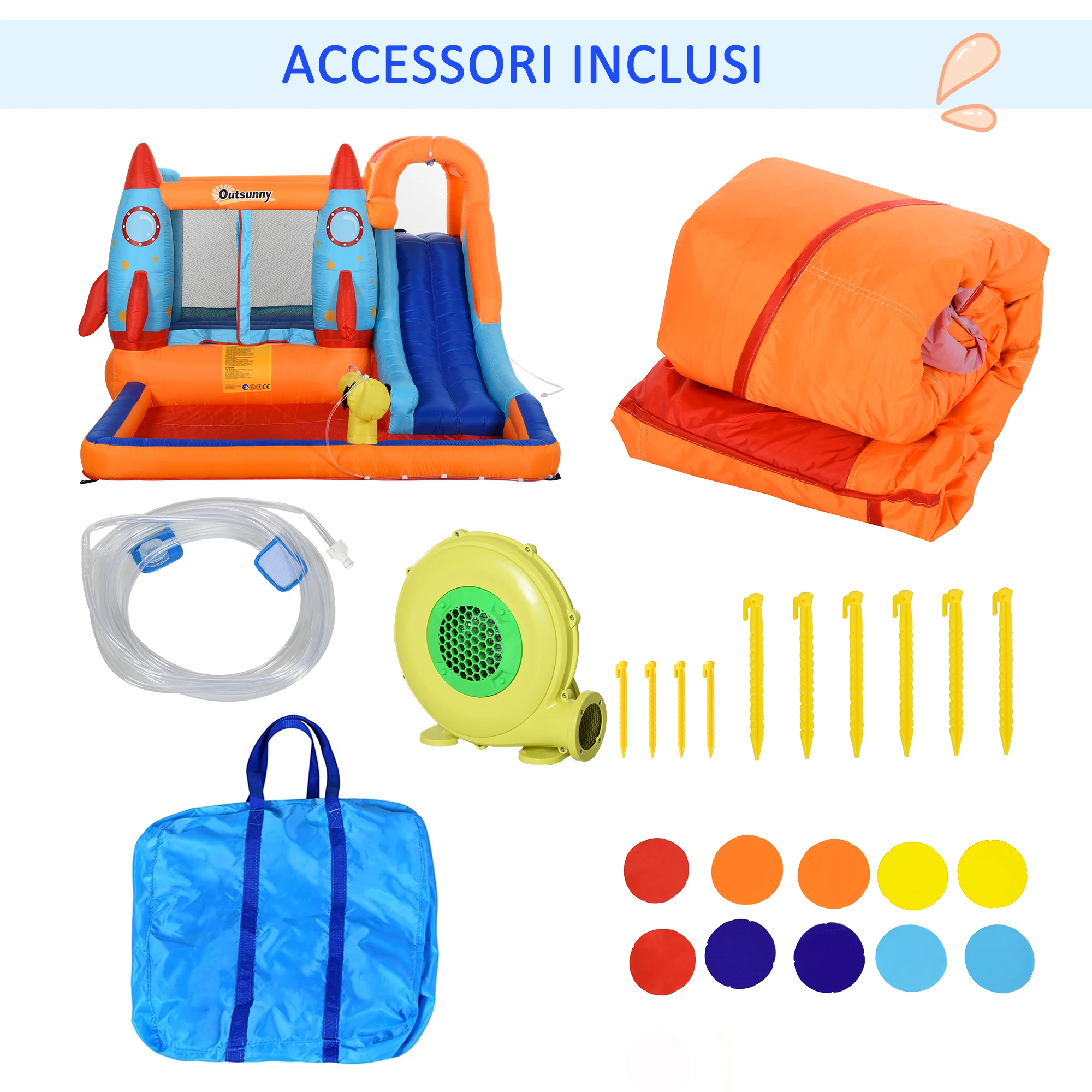 Immagine 8: Outsunny Castello Gonfiabile per Bambini 5 in 1 con Scivolo, Trampolino, Piscina, Parete da Arrampicata e Pistola ad Acqua, Gioco Gonfiabile per 4 Bambini 3-8 Anni, 350x250x185 cm