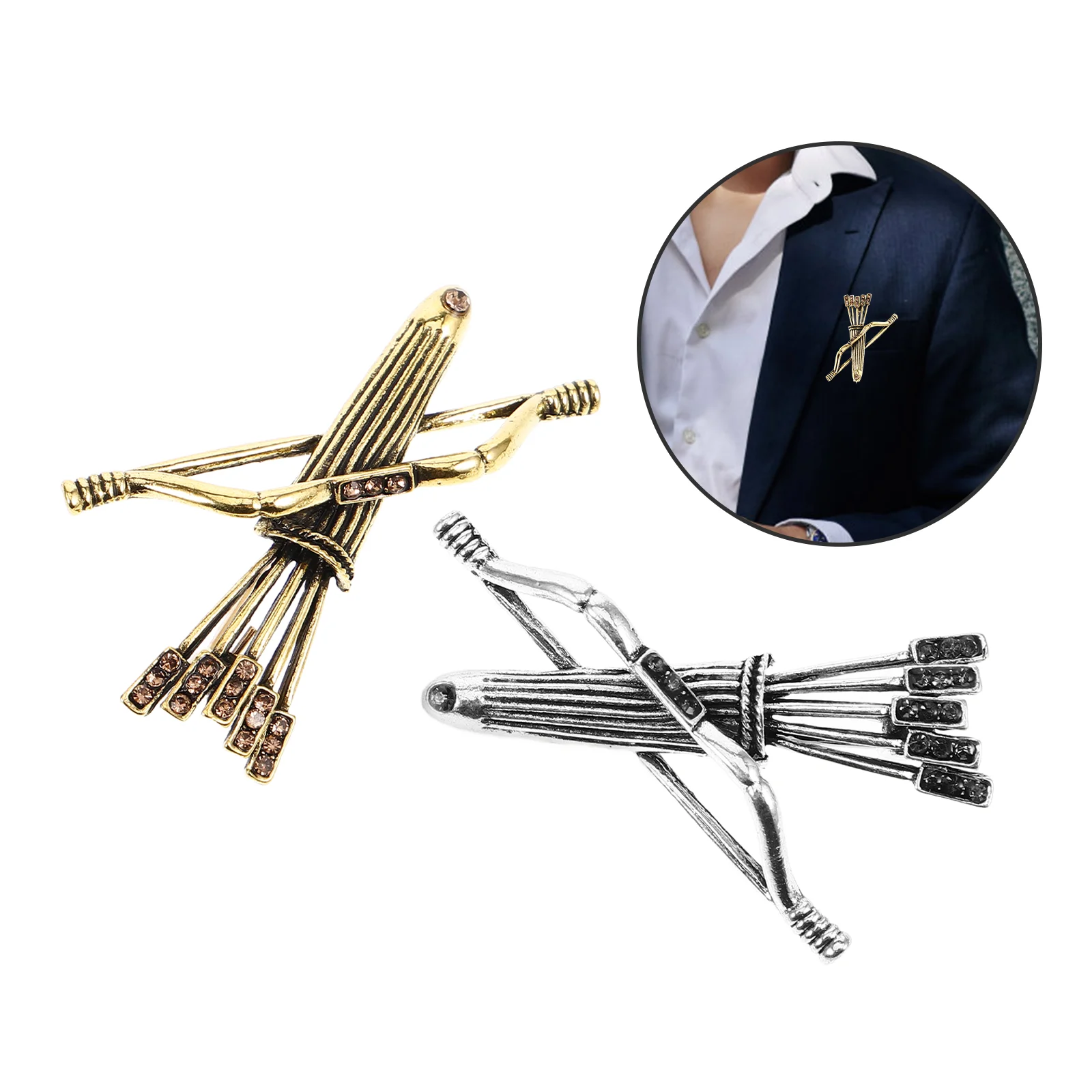 

2 Pcs Bow and Arrow Brooch Simple Style Clothing Ornament Backpack Zinc Alloy Clothes Delicate