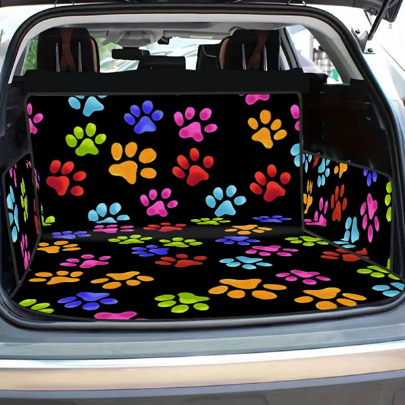 1pc Oxford Cloth Full Dog Paw Print Leopard Print Pet Car Trunk Mat, Full Coverage Seat Cushion Pet Must-have Christmas Gift