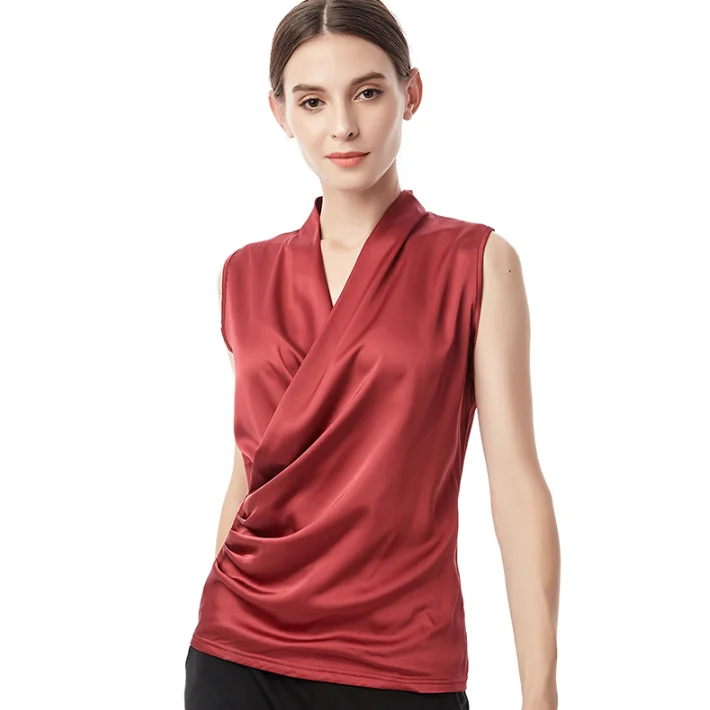 New smooth satin vest female sleeveless blouse V-neck top Slim fit outside wearing a small shirt women blouses