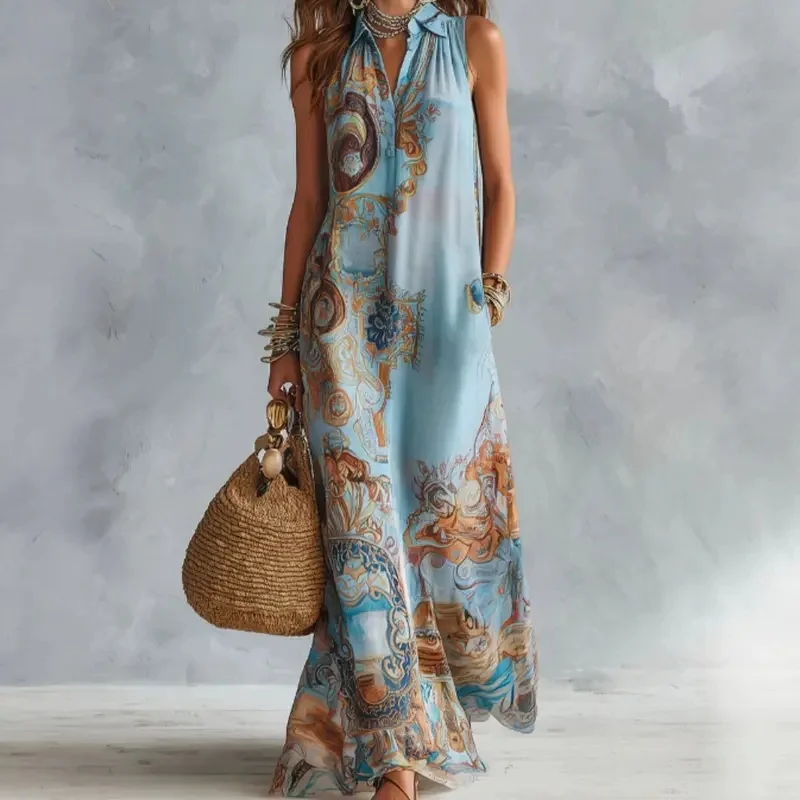 elegant-sleeveless-long-dress-for-women-digital-print-turndown-collar-single-breasted-dresses-flowy-casual-boho-summer-vestido