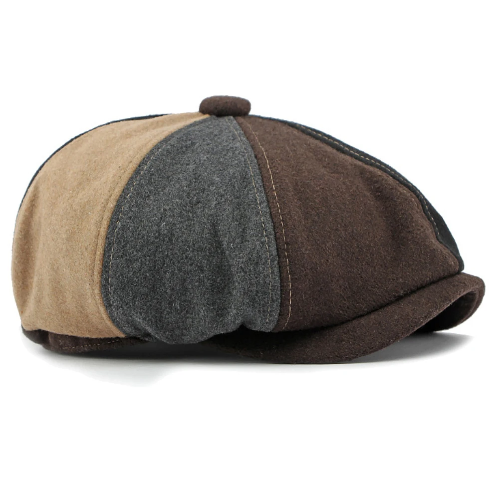 

MZ4322 Autumn Winter Hat Men Women Vintage Ivy Flat Cap Patchwork Wool Beret Hat Male Female Octagonal Cap Adjustable Beret Caps
