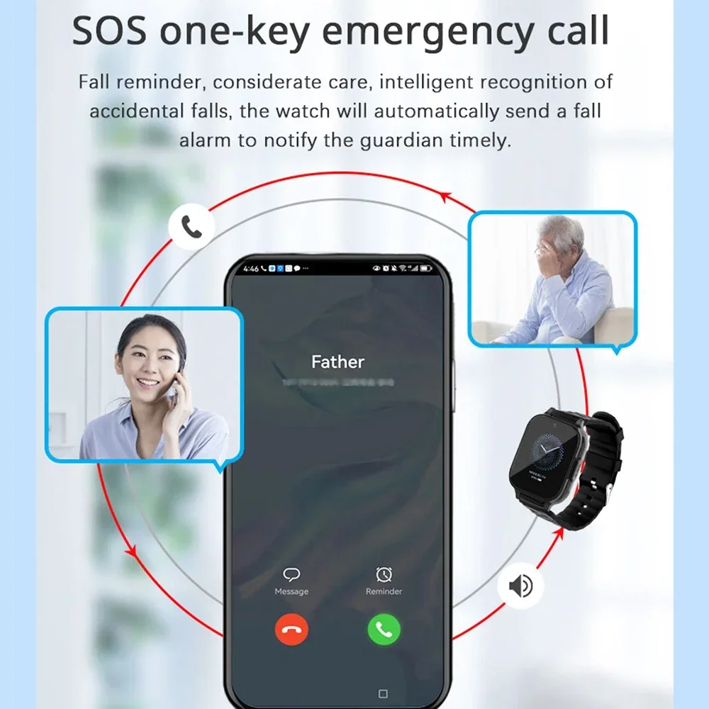 4G LTE GPS Smart Watch for Elderly, IP67 Waterproof SOS Emergency Bracelet with Video Call, Fall Detection & Health Monitoring