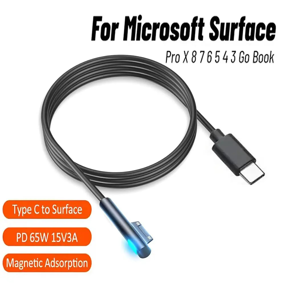 USB C PD Fast Charging Adapter Type-C PD Power Supply for Microsoft Surface Pro 8 7 3 4 5 6 15V 3A Tablet Charger Cable Cord