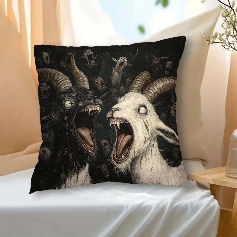 VIKAMA Gothic-Style Goat Print Cushion Cover Living Room Sofa Cushion Cover Car & Bedroom Cushion Cover Home Decor