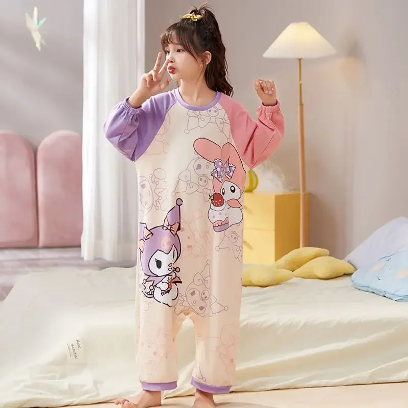 Hello Kitty Cinnamoroll Kuromi My melody parent-child children\'s pajamas cotton long-sleeved jumpsuit cute thin home clothes