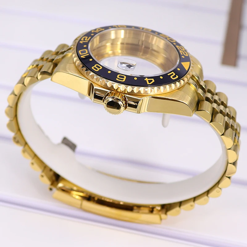 Gold PVD 40mm 200m Wasserdichtes Uhrengehäuse und Armbänder für SUB GMT NH35 NH36 4R36 NH34/38 NH70/ETA2824 PT5000/Miyota 8215 Saphirglas – Detail 6