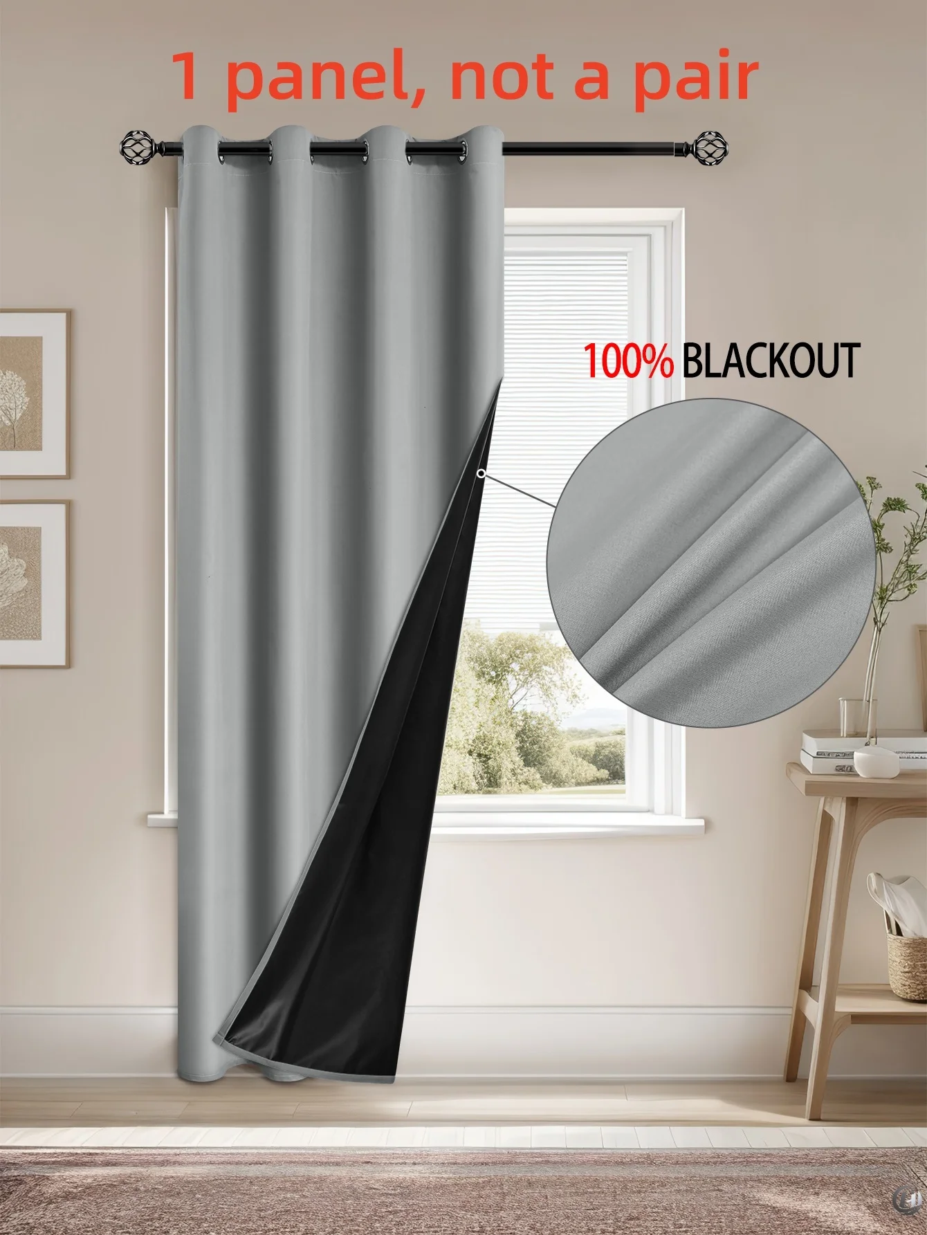 1panel Solid 100% Blackout Curtains with Grommets, Total Privacy Drapes for Bedroom, Living Room, Home Decor,Lightweight Curtain
