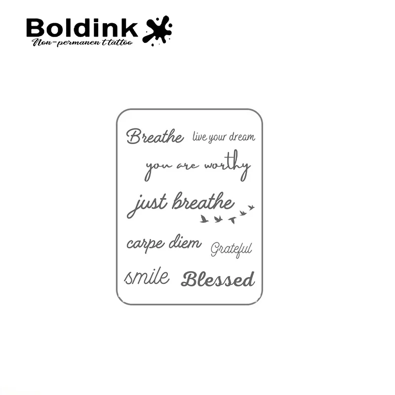 Autocollants de tatouage Boldink | Ensemble de 8 citations d'énergie positive | "Breathe"+"Live Your Dream" Frases courtes inspirantes | Non permane