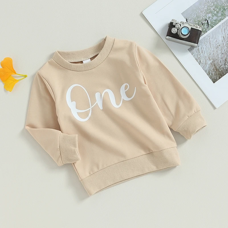 Newborn Baby Boy Sweatshirt Birthday Clothes Letter Print Long Sleeve Pullover Shirt Tops Fall Winter Outfits