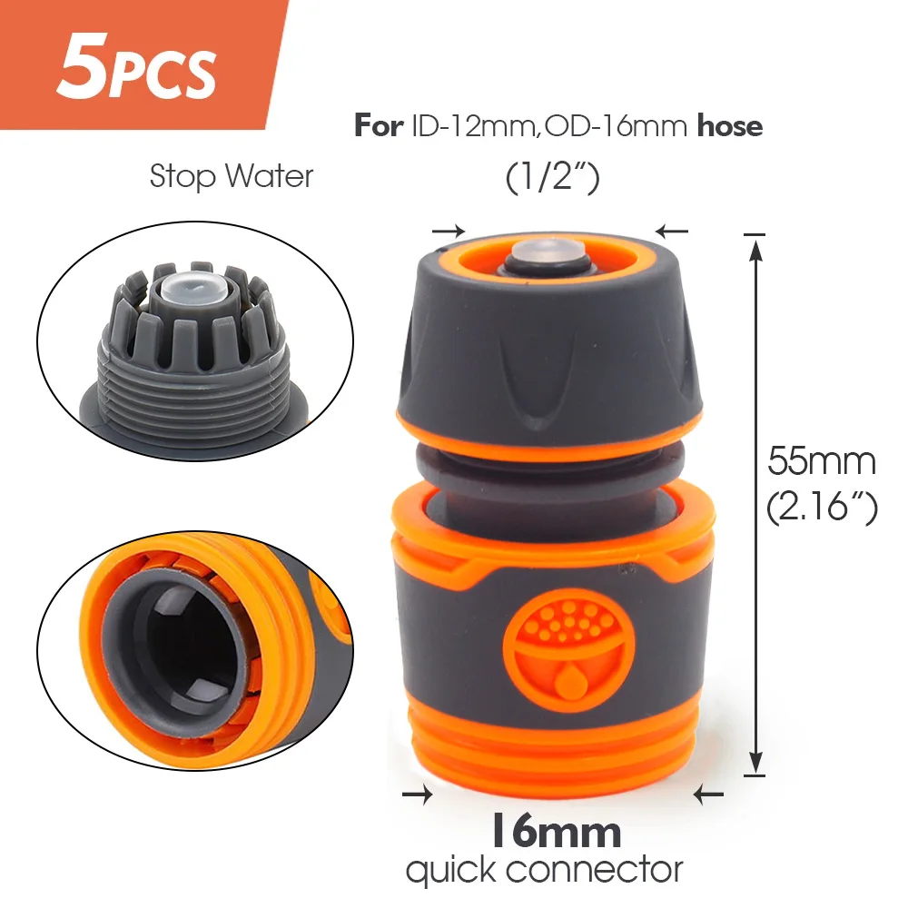 5 Stück 1/2" 3/4" Gartenschlauch-Schnellverbinder zur Reparatur und Verlängerung von Wasserschläuchen, 12mm 16mm Bewässerungsrohr-Kupplungsadapter