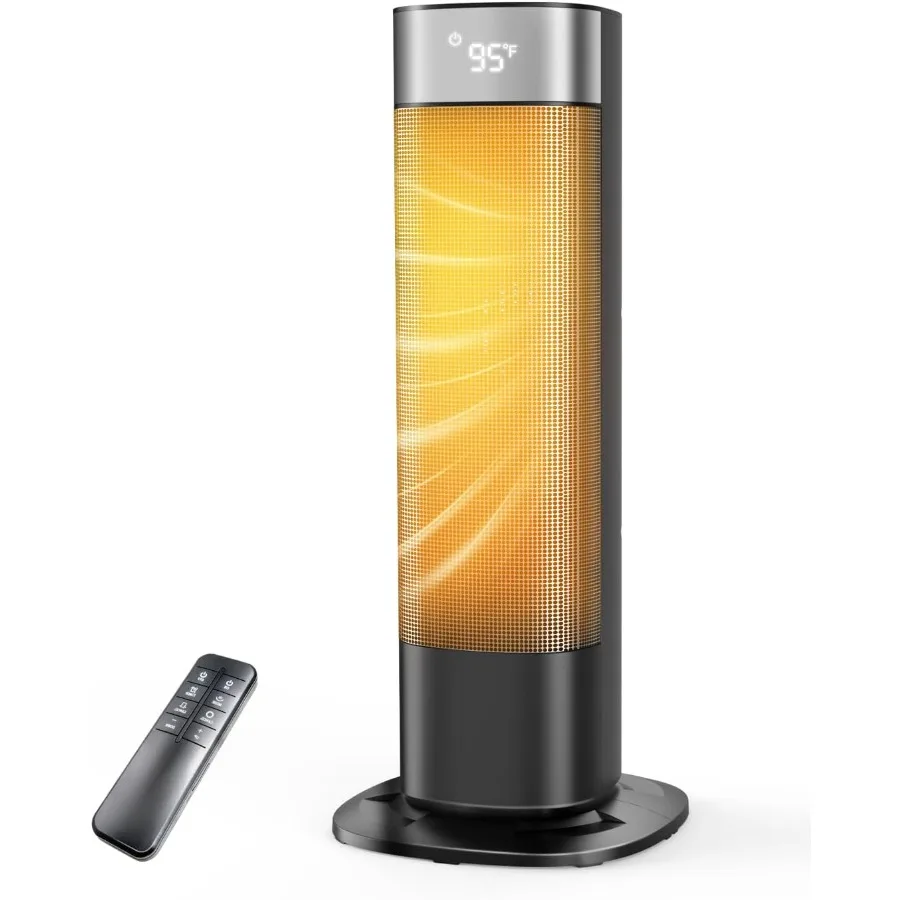 

Портативный обогреватель 1500 Вт для помещений с PTC-керамическим нагревателем, 100-градусным вращением, пультом ДУ, таймером на 24 часа, 3 режимами, термостатом