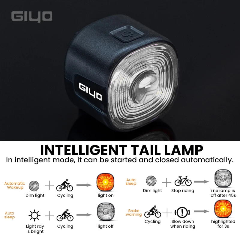 GIYO 7 Colors Cycling Rear Light MTB Road Bike Smart Brake Sensing IP66 Waterproof LED USB Charge Taillight Bicycle Flash Lamp