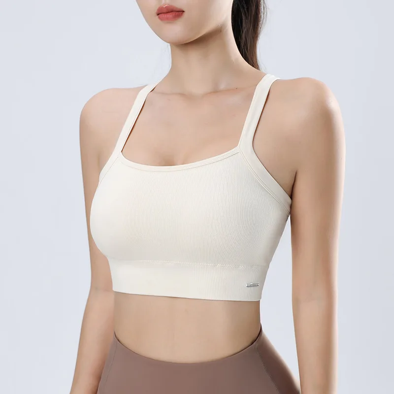 Women Sport Bras Seamless Yoga Bra Breathable Shockproof Underwear Padded Running Tank Tops Cross Straps Gym Fitness Vest Female
