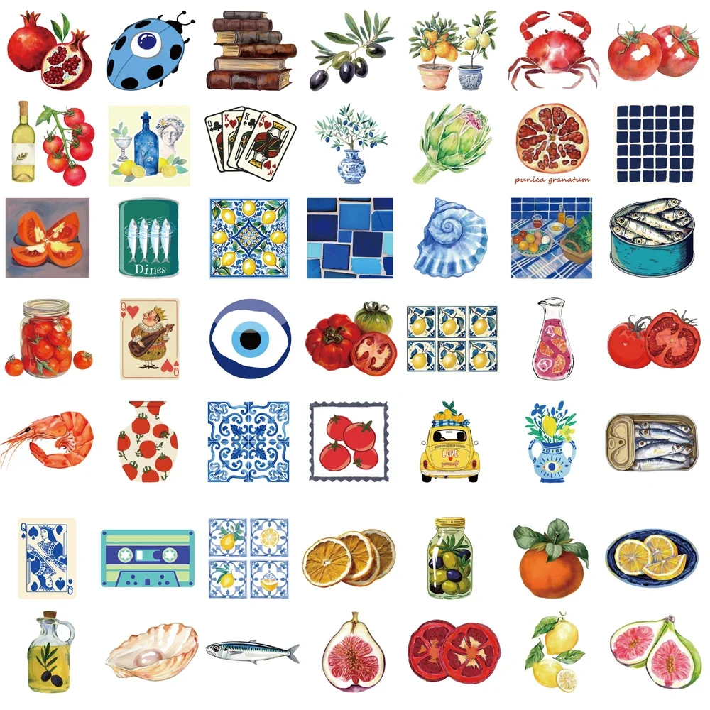 50 個地中海トマトステッカーかわいいラップトップ美的落書きルームスケートボード防水スクラップブッキング電話ステッカー