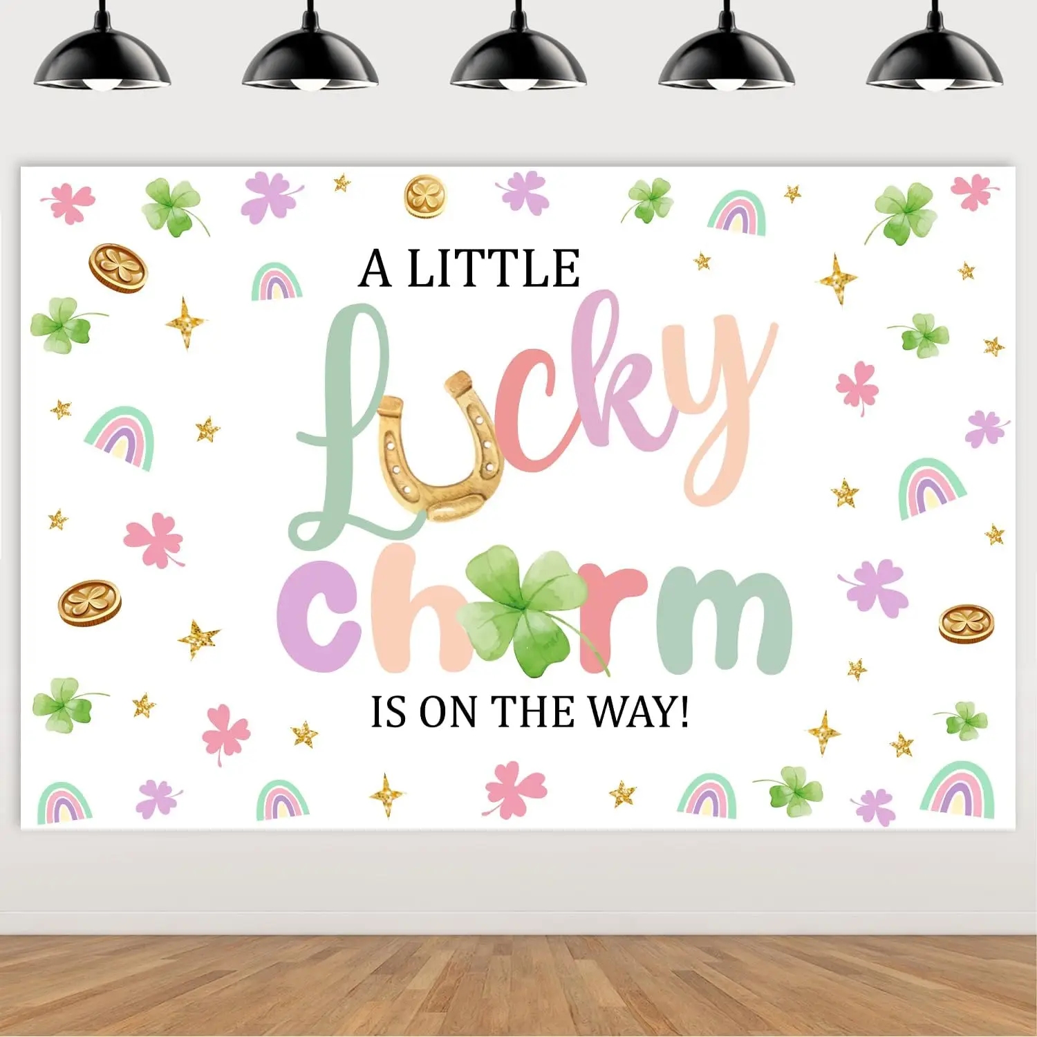 A Little Lucky Baby Shower Backdrop, St. Patrick's Day Clover Rainbow Irish Festival Banner Supplies Photo Booth Props 5x3ft