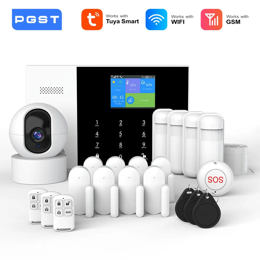 PGST Residential Tuya Smart Gsm Wifi Alarm System for Home Wireless Security Alarm House Smart Life App Control work with ALexa