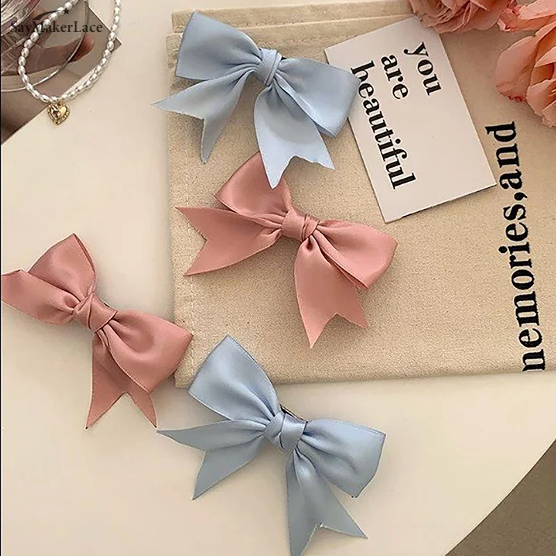 1pcs Fashion Satin Bow Hair Clips For Girls Kawii Elegant Barrettes Cute Hair Accessoires Ribbon Woman Hairpins Hairgrip