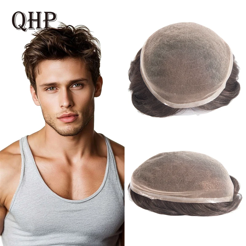 Natural Men's Capillary Prothesis Full Lace Men Human Hair Toupee Breathable Wigs For Men Straight Wave Male Hair Prosthesis