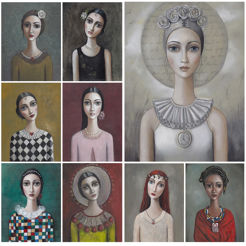 

Vintage Girls Abstract Woman Portrait Posters Wall Art Canvas Painting Home Decor Wall Pictures For Living Room Unframed