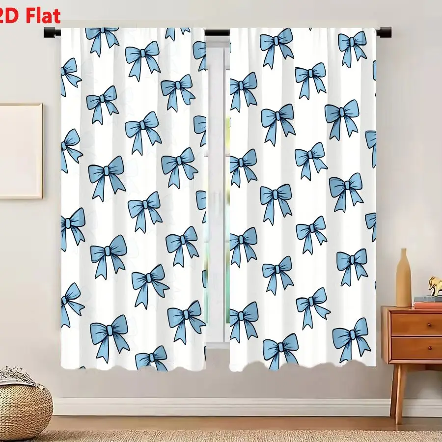 2Pcs Curtains 2D Flat Hand Drawn Bows Seamless Pattern On White Background Window Drapes for Bedroom Room Decor Decoration Windo