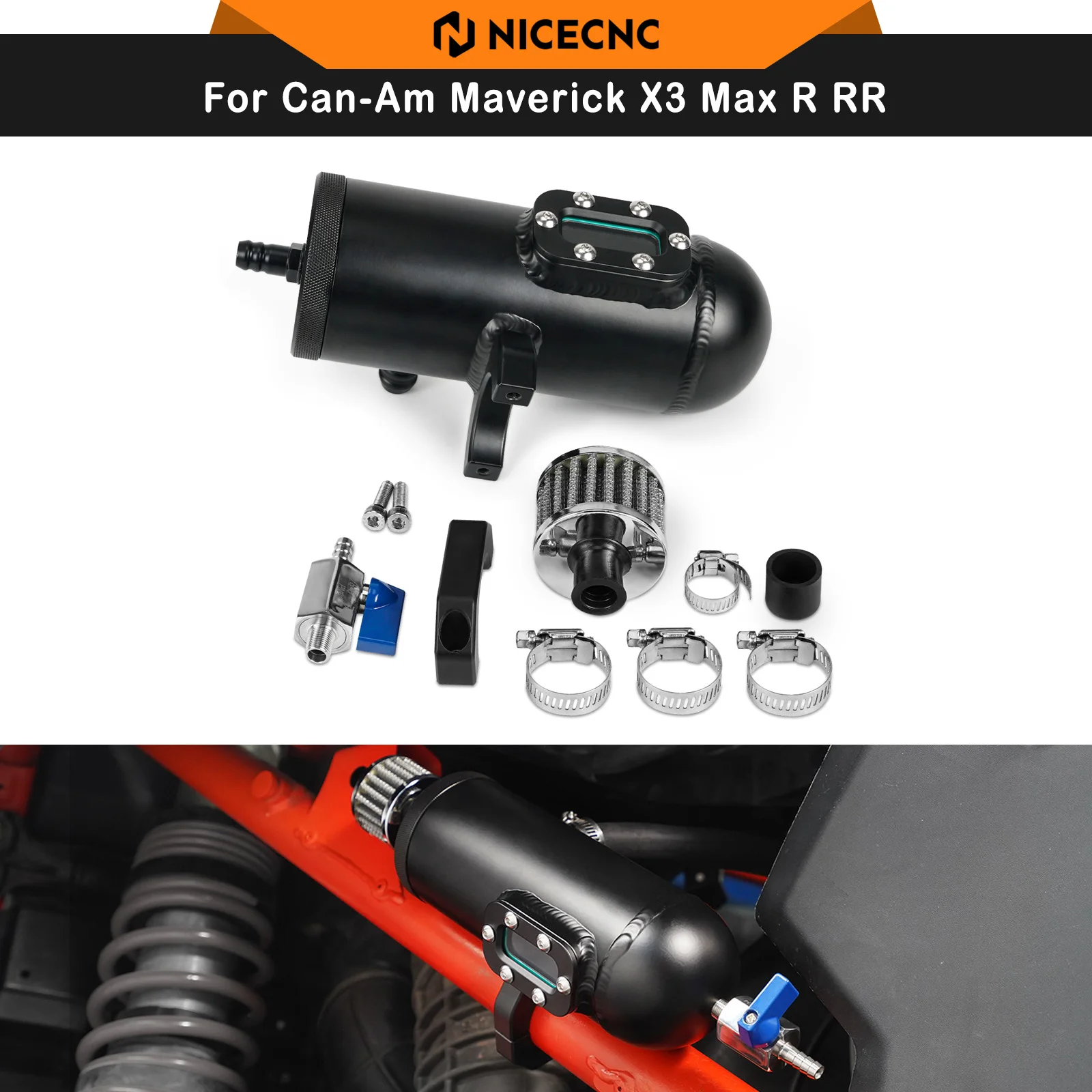 NICECNC For Can Am Maverick X3 2017-2023 Catch Can Kit Maverick X3 Max R RR DS RS XDS XRS XMR XRC UTV Oil Level Monitoring
