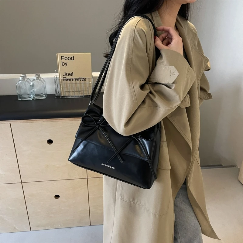 Women Bag PU Leather Messenger Bag Fashion Shoulder Bag Large Capacity Crossbody Bag Bowknot Handbag Casual Underarm Bag