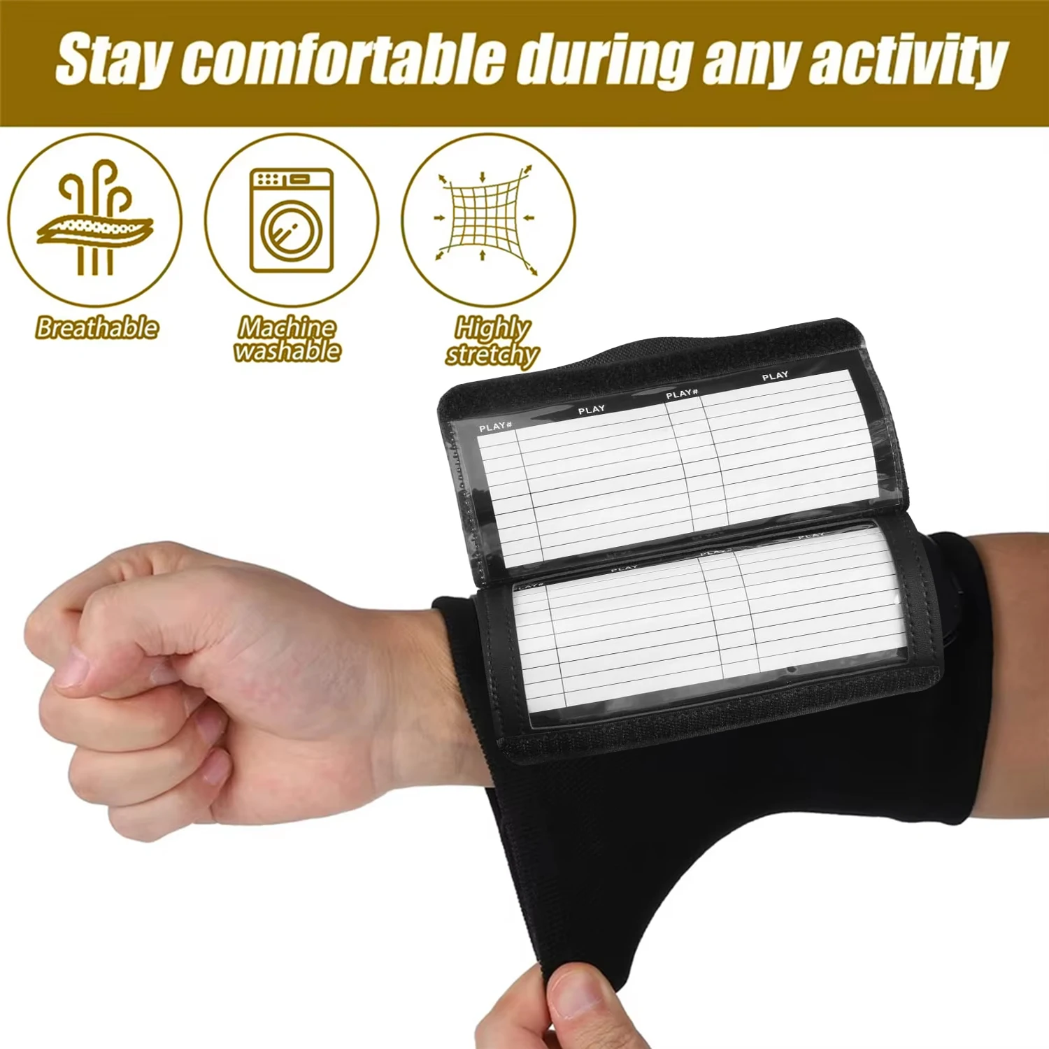 Quarterback Play Wristband with Clear Window - Tactical Clipboard & Map Holder Armband for Football Training & Outdoor Sports