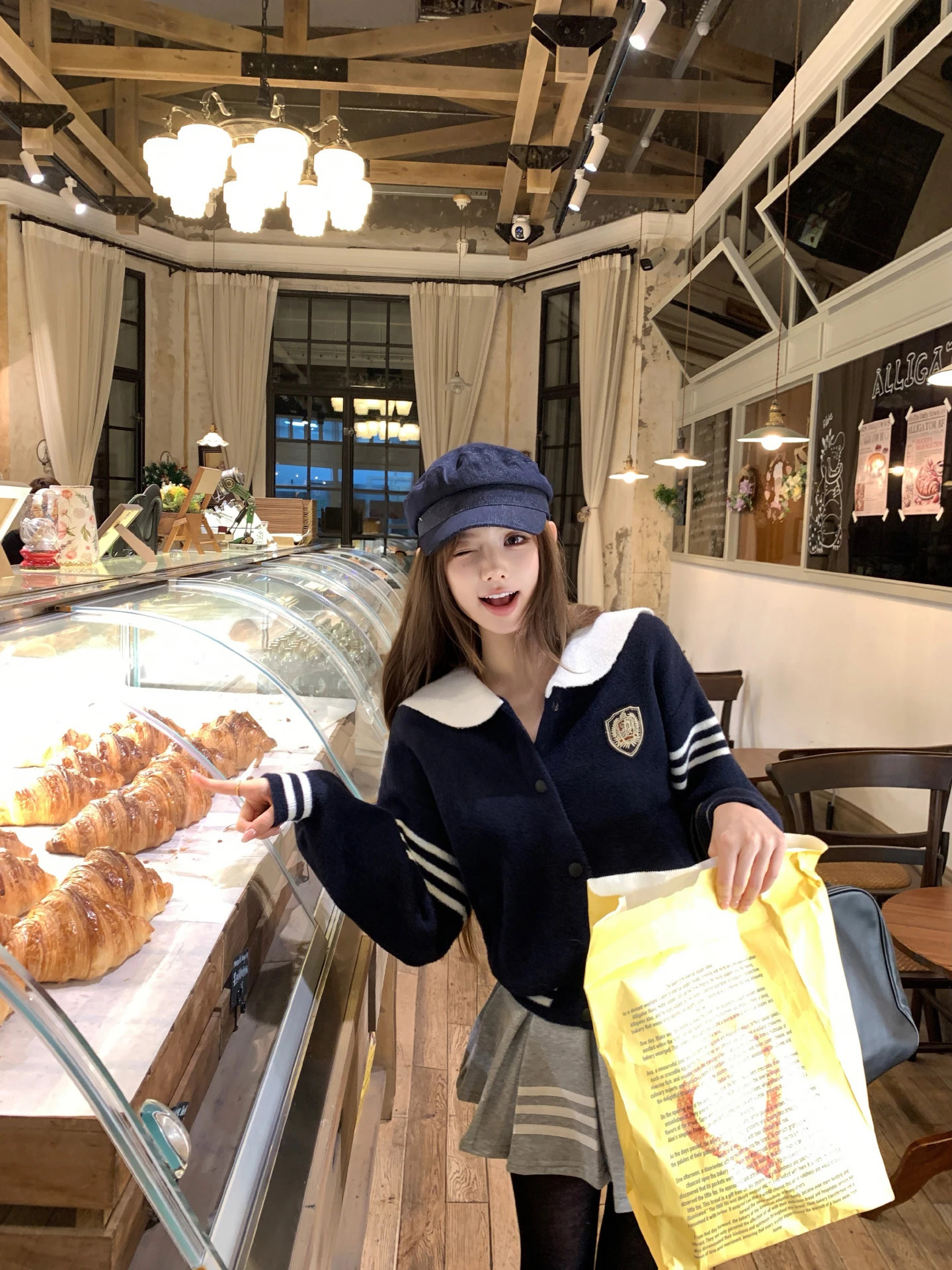 OKMASHOP Preppy Style Women's Jacket Loose Casual Striped Outerwear Winter Thickened Long Sleeve Navy Collar Online Exclusive