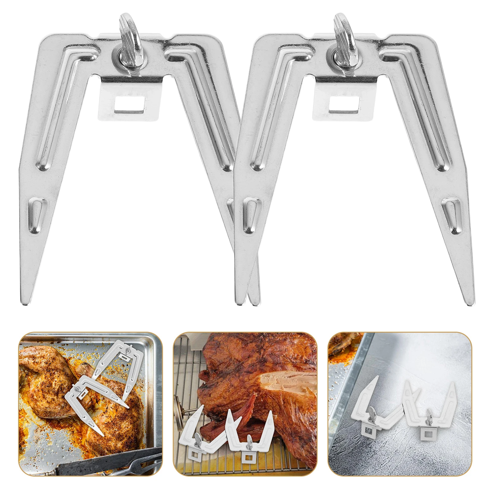 

2pcs Stainless Steel Rotisserie Forks Universal Bbq Skewer For Air Fryer Oven Rotating Even Cooking Drip Smoke Outdoor