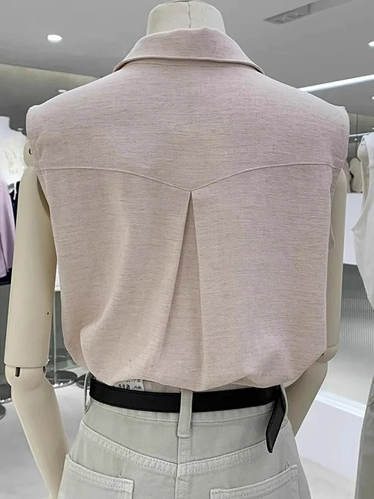 

Korean Sle Collar Svel Vest Women's Casual Versatile Summer Top Age-Defng Trendy Commute Button Detail Pure Color