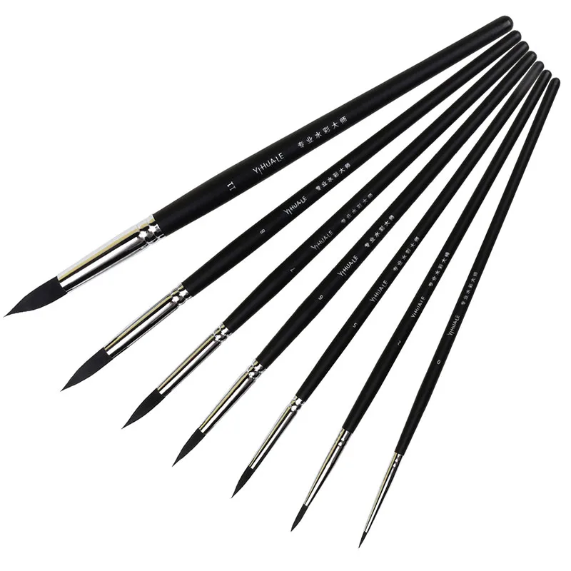 

7 Pcs/set Round Head Pointed Watercolor Brush Black Nylon Hair Short Birch Wooden Handle Acrylic Painting Pens Drawing Art Tools