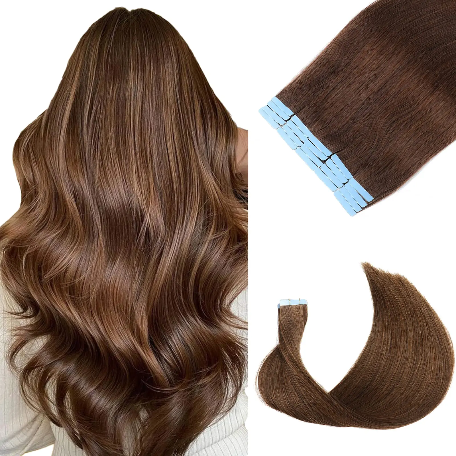 

Ultra Thin 1.2mm Tape In Hair Extensions 100% Unprocessed Human Hair 20 Strips Natural Black Color Remy Weft For Women Invisible