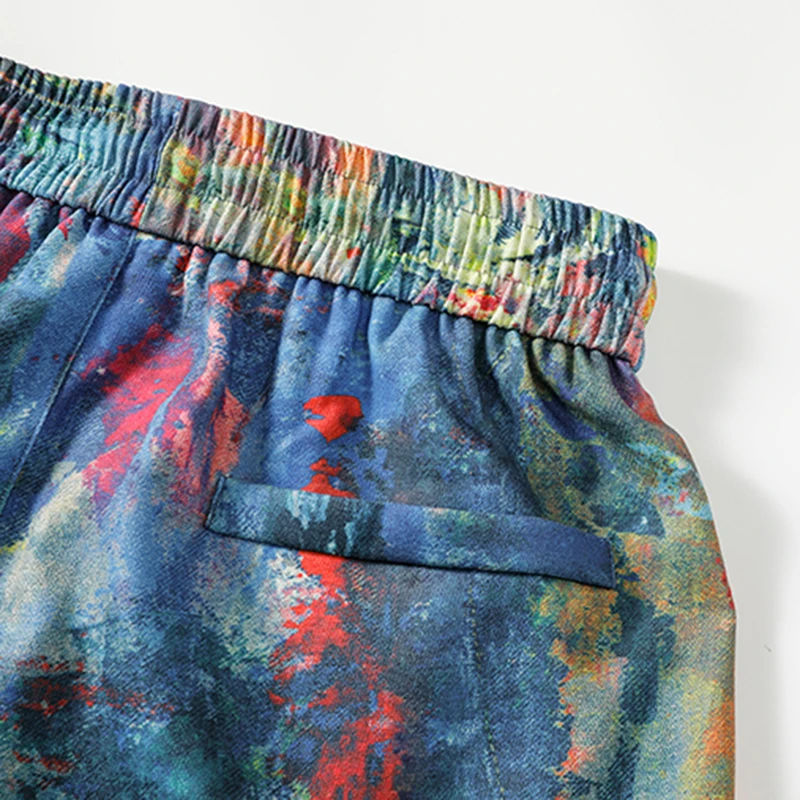 Verão novo masculino casual solto shorts atlético fitness treinamento shorts 3d impressão a cores tinta respingo pintura a óleo calças M-5XL