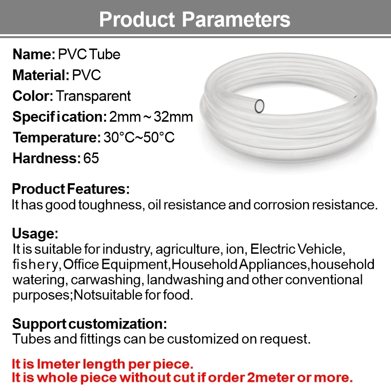 1M/3M PVC-Softschlauch ID 2 3 4 5 6 8 10 12 14 16 18 20 25 32 mm geruchloser Kunststoff transparenter hochwertiger Wasserpumpen-flexibler Schlauch – Detail 1
