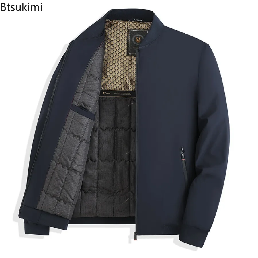 Business Casual Men's Thicken Jackets Fashion Baseball Collar Zipper Middle-Aged Elderly Coats Autumn Winter Warm Padded Jackets